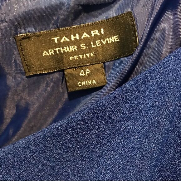 Tahari ASL Dress Women Size 4P Royal Blue Cap Sleeves Exposed Back Zipper Sheath - Picture 9 of 9
